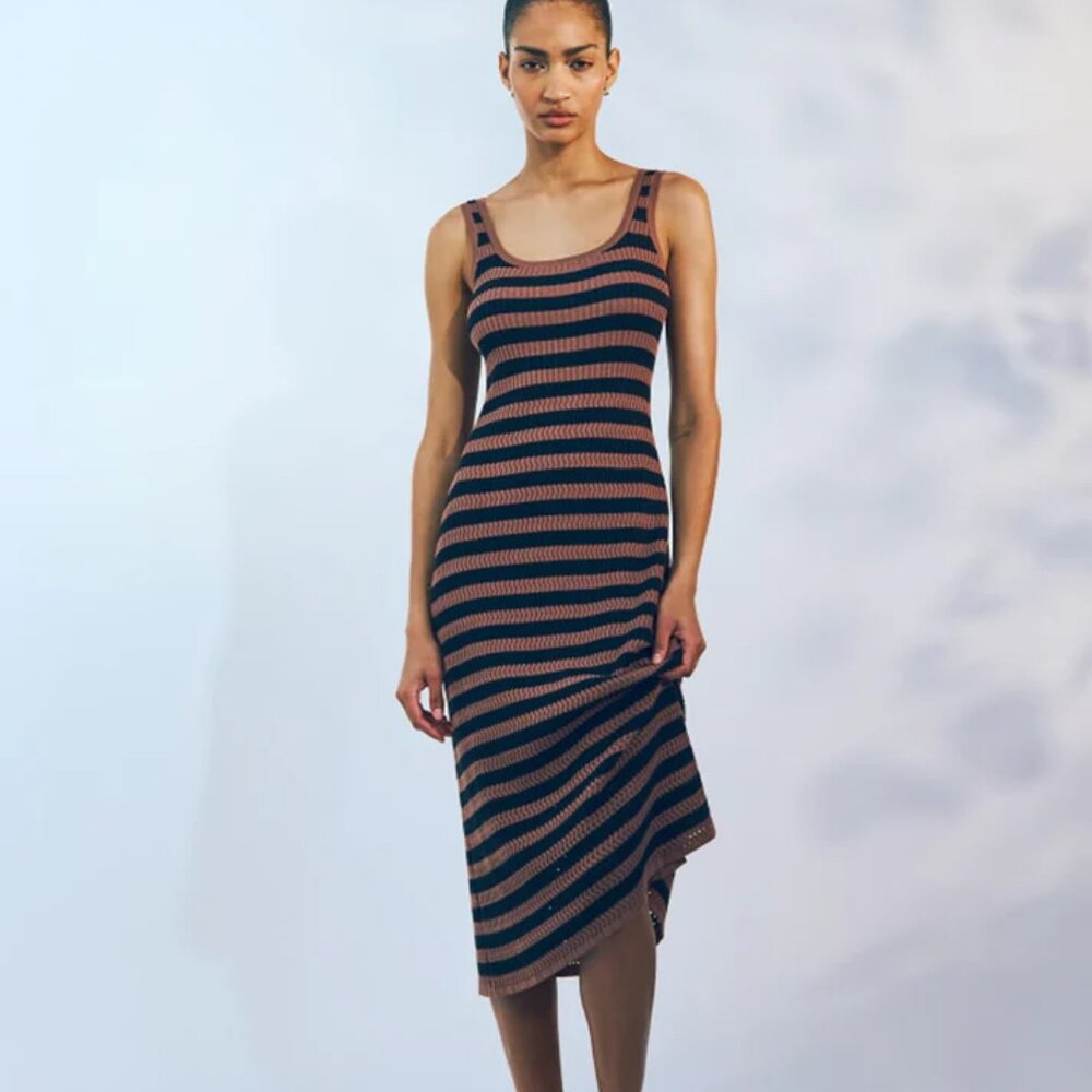 Everlane The Crochet Knit Tank Dress Mocha Black Size Small New NWT